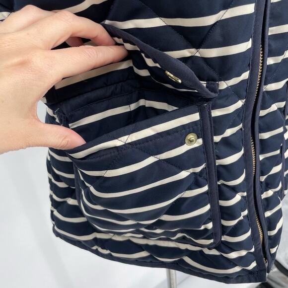 J. Crew Women's Vest Jacket Full Zip Dark Navy Stripes Sz Medium Puffer Quilted - Picture 11 of 14